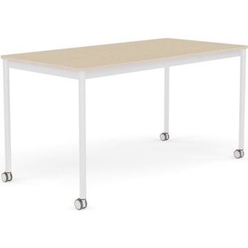 Stół na kółkach Base 70 x 140 cm okleina dąb lakierowany nogi białe