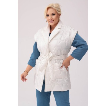 Pikowana żakietowa kamizelka Agnes w kolorze ecru OVERSIZE PLUS SIZE XXL WIOSNA