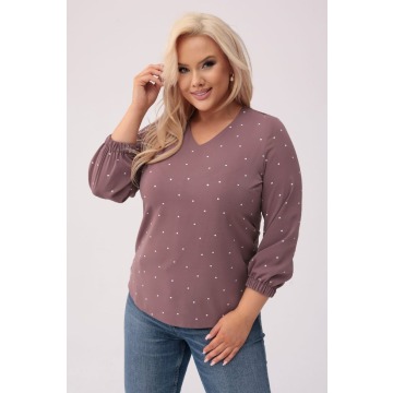 Elegancka brązowa bluzka w białe kropki PLUS SIZE XXL