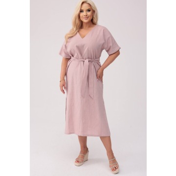 Sukienka Lenora w kolorze pastelowego różu - Elegancja w naturalnym stylu PLUS SIZE OVERSIZE XXL