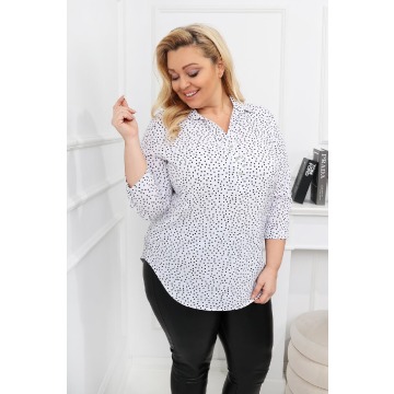 Elegancka biała koszula w czarne kropki z kołnierzem PLUS SIZE XXL