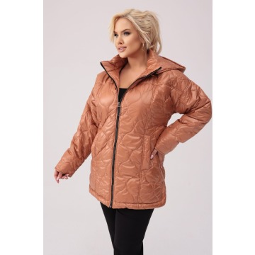 Pikowana jesienna musztardowa kurtka Martyna z kapturem PLUS SIZE XXL JESIEŃ