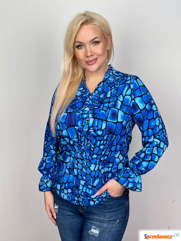 Elegancka niebieska bluzka z kokardką PLUS SIZE... - Bluzki, koszule - Stalowa Wola