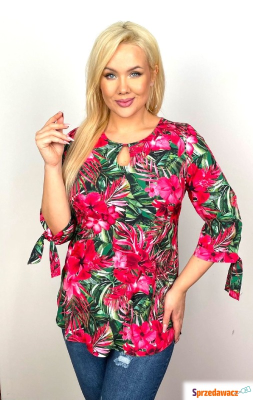 Elegancka bluzka w kwiaty z rękawem 3/4 PLUS SIZE... - Bluzki, koszule - Ciechanów