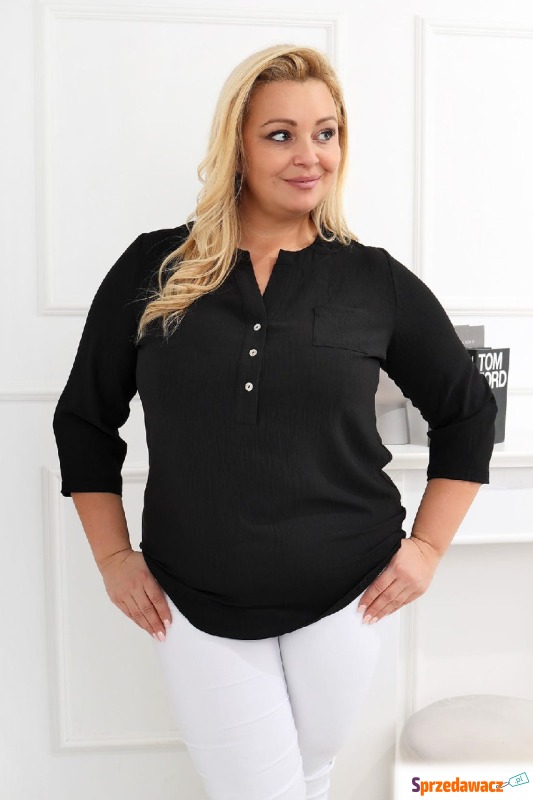 Elegancka czarna bluzka z rękawem 3/4 PLUS SIZE... - Bluzki, koszule - Toruń