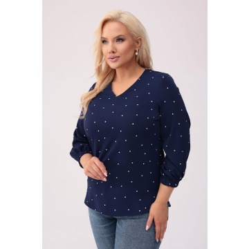 Elegancka granatowa bluzka w białe kropki PLUS SIZE XXL