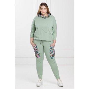 Pistacjowy bawełniany komplet dres Marion bluza i spodnie PLUS SIZE