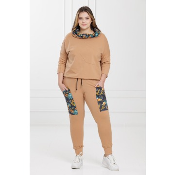 Karmelowy bawełniany komplet dres Marion bluza i spodnie PLUS SIZE