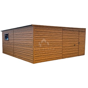 Garaż Blaszany 6x6m Brama Uchylna  Okno - Jasny Orzech - Drewnopodobny NB111