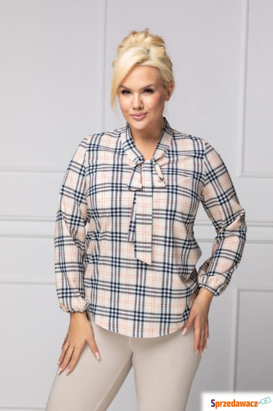 Elegancka bluzka w kratę z kokardą PLUS SIZE XXL - Bluzki, koszule - Bytom