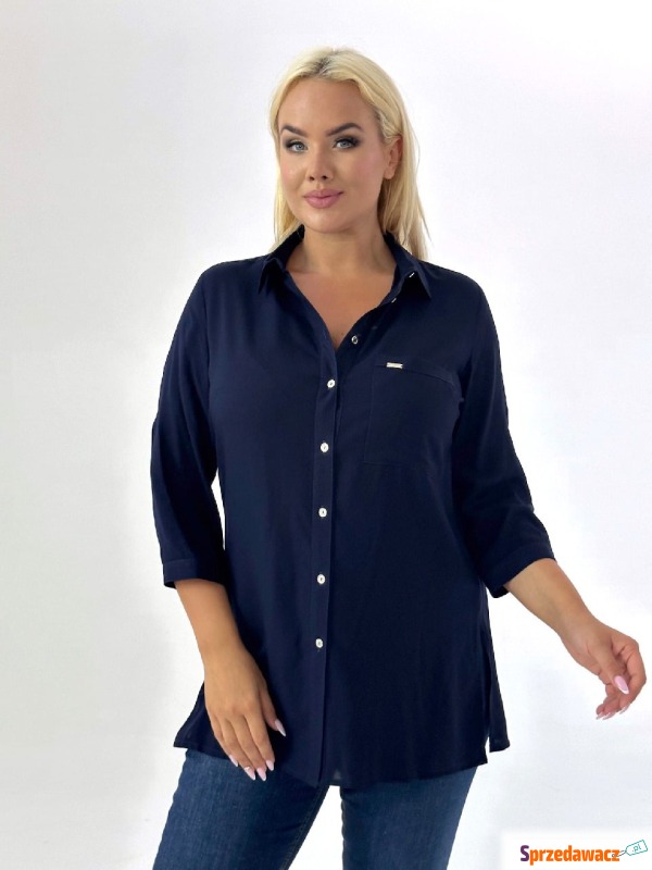 Elegancka zapinana granatowa koszula PLUS SIZE... - Bluzki, koszule - Grudziądz