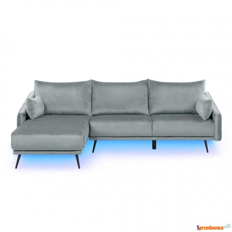 Narożnik LED welurowy szary VARDE - Sofy, fotele, komplety... - Krupniki