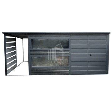 DOMEK ogrodowy 4x2,5 m + wiata 1,2 x 2,5 m - brama -drzwi 3x okno ID532