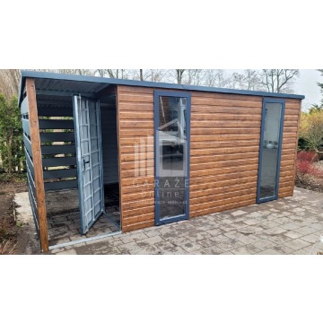 DOMEK ogrodowy 4,5x2,5 m + wiata 1,5x2,5 - drzwi... - Garaże i wiaty - Leszno - zdjęcie 2