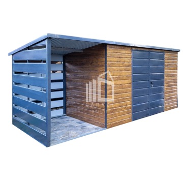 Schowek - Domek ogrodowy 4x2 + Wiata 1,5m - Drzwi - Drewnopodobny spad tył ID554