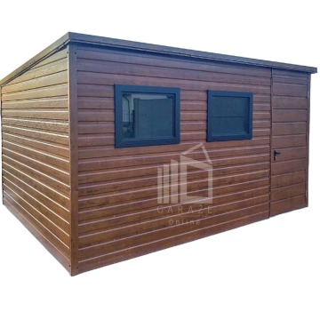 Schowek - Domek Ogrodowy 4x3m - Drzwi - 2x Okno - Drewnopodobny - spad tył ID555