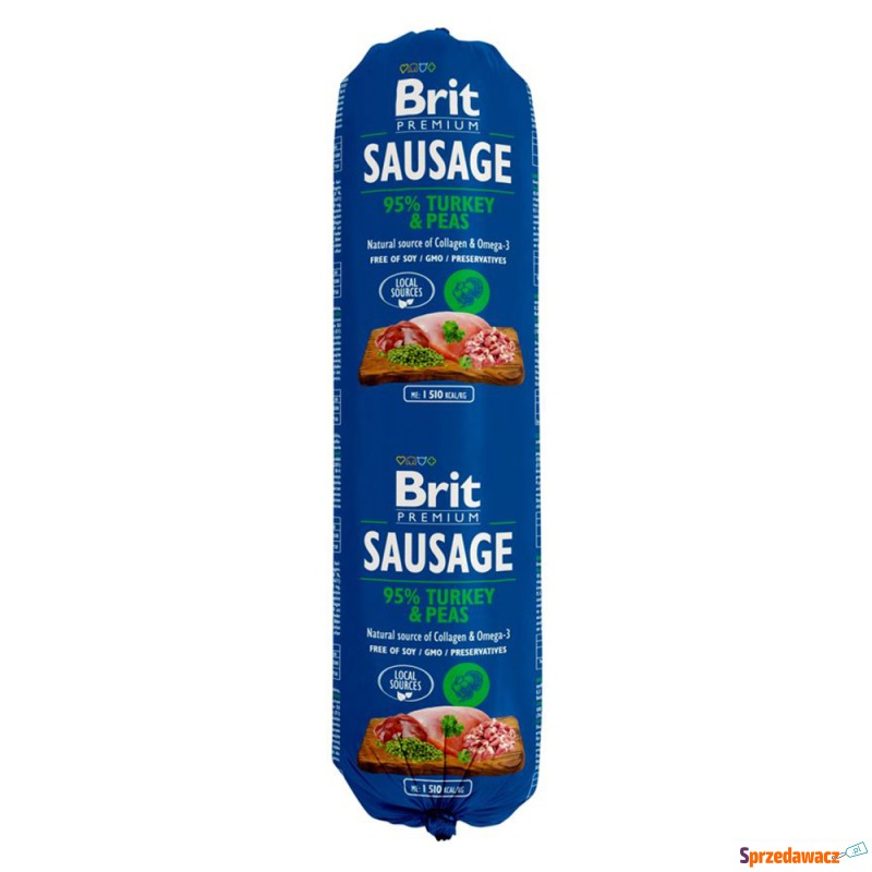 Brit Premium Sausage, 12 x 800 g - Indyk z groszkiem - Karmy dla psów - Grudziądz