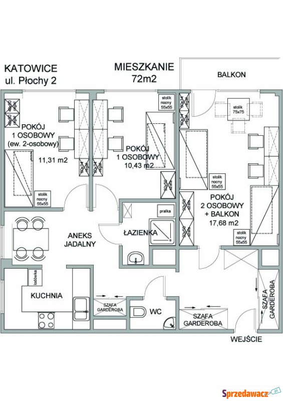 pokój jednoosobowy 11 m2 Ligota Panewniki Kat... - Pokoje na wynajem dł... - Katowice