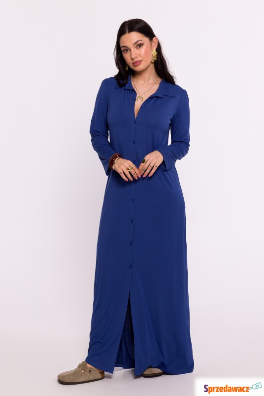 Niebieska maxi sukienka wiskozowa z guzikami - Sukienki - Otwock