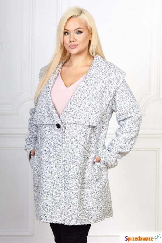 Popielaty melanżowy płaszcz Mery PLUS SIZE XXL - Okrycia wierzchnie - Warszawa