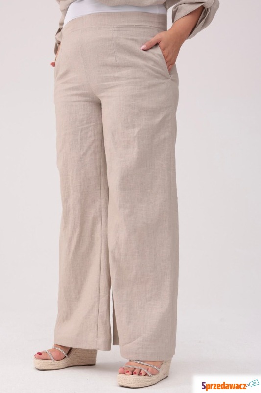 Spodnie z lnu w naturalnym kolorze z szerokimi... - Spodnie damskie - Legnica