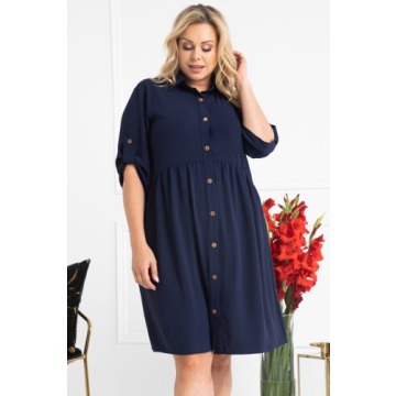 Sukienka do pracy szmizjerka oversize rozpinana ANKA granatowa - Duże rozmiary, XXL, plus size