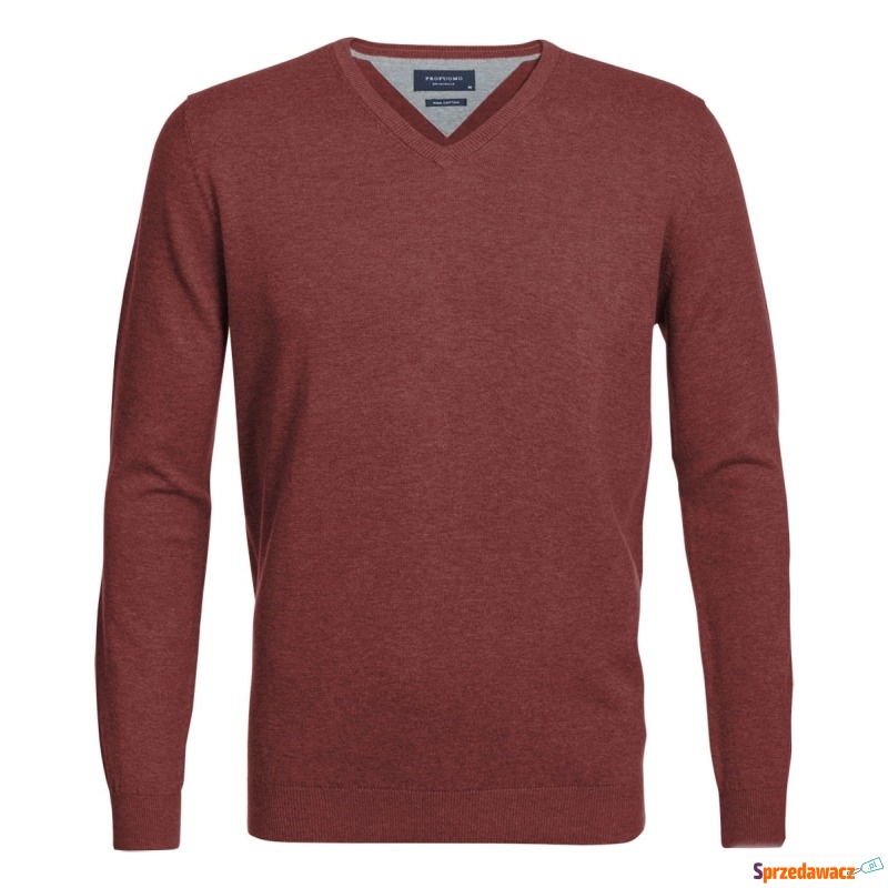 Rdzawy sweter / pulower V-neck z bawełny PIMA... - Swetry męskie - Poznań