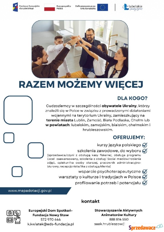 Projekt "Razem możemy więcej" - Szkolenia, kursy stacjonarne - Lublin