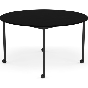Stół na kółkach Base okrągły 128 cm czarny laminowany ABS nogi czarne