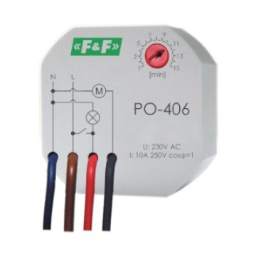 Przekaźnik czasowy opóźnione odpadanie F&F PO-406 1-15min 10A 1NO 230V AC do puszki fi 60