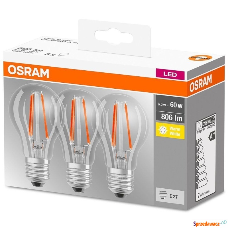 3x Żarówka LED Osram 6,5W (60W) E27 A60 806lm... - Żarówki i oprawki - Zielona Góra