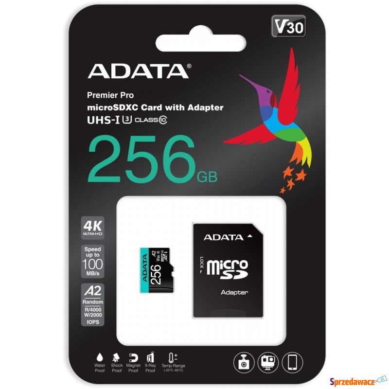 ADATA Premier Pro microSDXC 256GB 100R/80W UHS-I... - Karty pamięci, czytniki,... - Warszawa