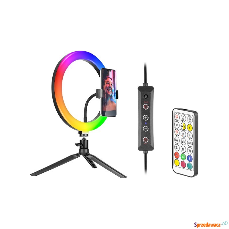 Tracer lampa pierścieniowa RGB ring 26cm ze statywem - Lampy błyskowe, statywy - Iława