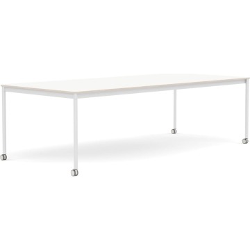 Stół na kółkach Base 110 x 250 cm biały laminowany nogi białe