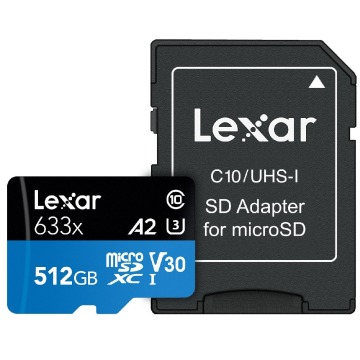 Lexar 512GB microSDXC High-Performance 633x UHS-I C10 A2 V30 U3