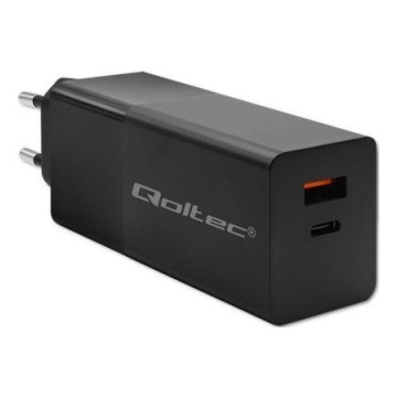 Qoltec GaN POWER PRO | 1xUSB-C | 1xUSB | 100W | 5-20V | 1.5-5A | PD | Czarna