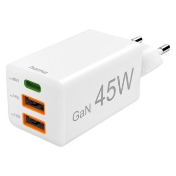 Hama ładowarka sieciowa mini GaN 45W PD/QC 1x USB-C, 2x USB-A biała