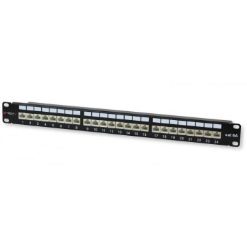 Patch panel Techly 022908 Patch panel STP Cat6a 1U 24-portowy, z tacką na kable, czarny