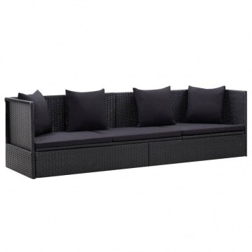 Sofa ogrodowa z poduszkami, polirattan, czarna