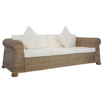 3-osobowa sofa z poduszkami, naturalny rattan