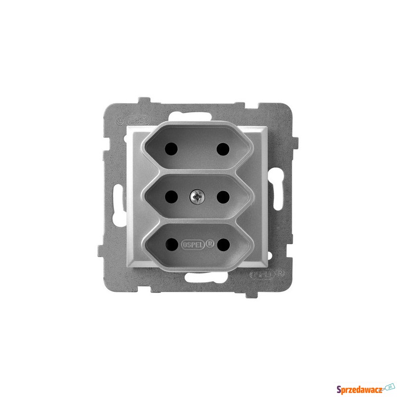 Gniazdo potrójne Ospel Aria GP-3U/m/18 Euro srebrne - Gniazda - Kalisz