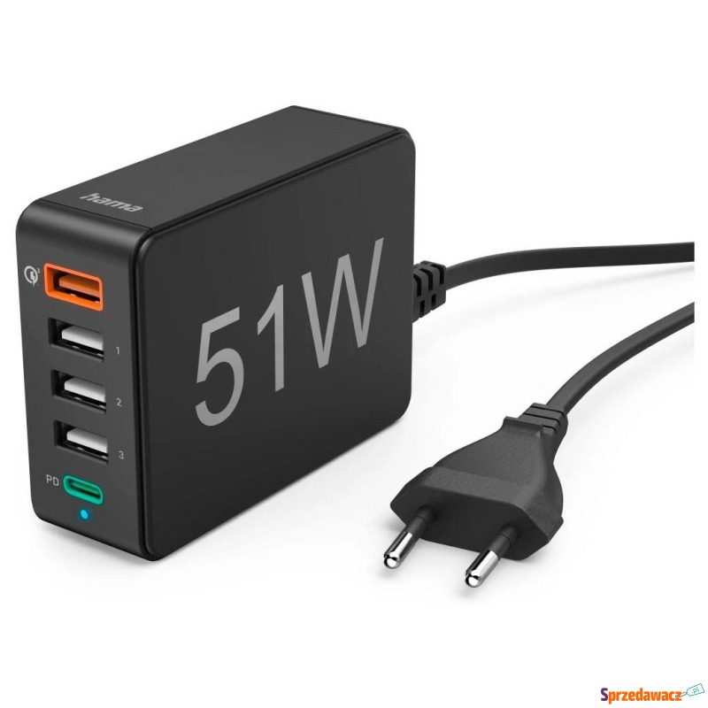 Hama 51W 5-gniazd 1xPD USB-C 1xQC30 3xUSB-A czarna - Ładowarki sieciowe - Mysłowice