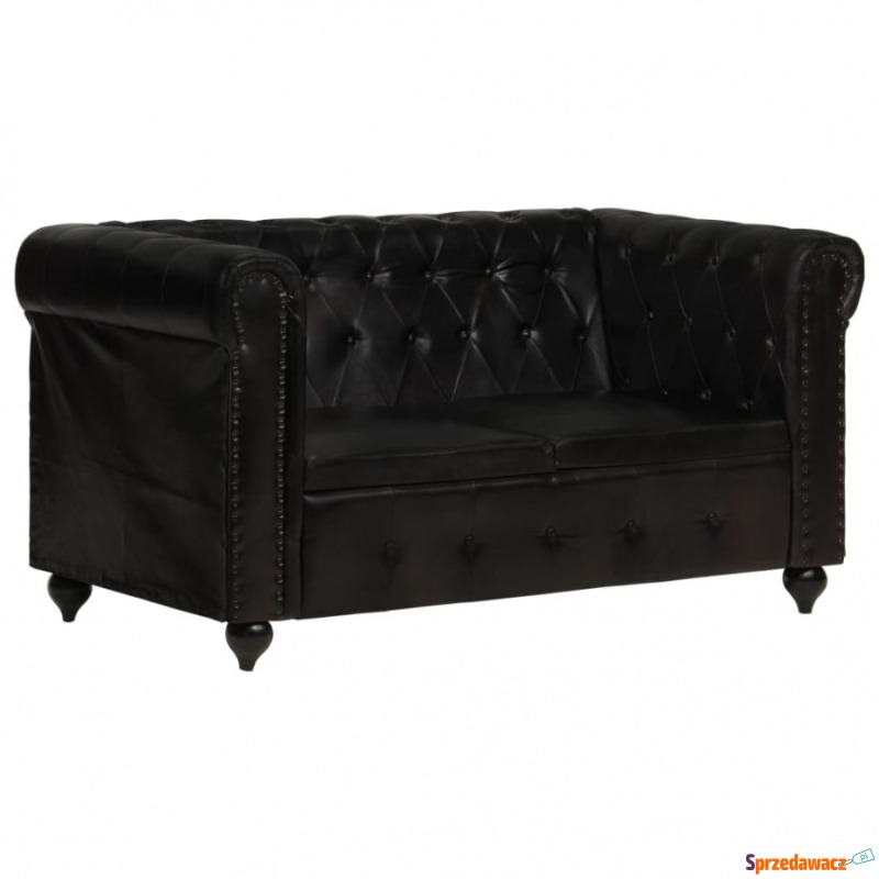 2-osobowa sofa Chesterfield, czarna, skóra naturalna - Sofy, fotele, komplety... - Konin