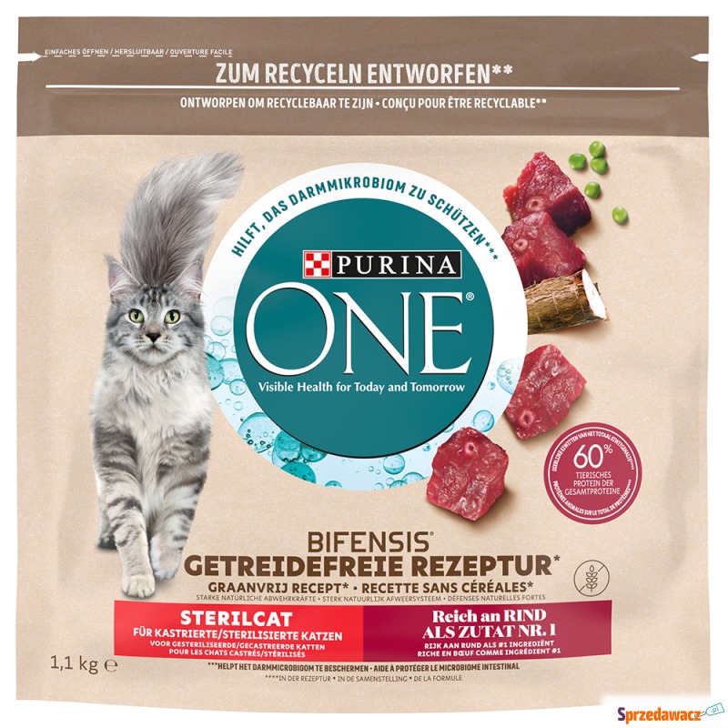 PURINA ONE Grain Free Sterilised, wołowina, bez... - Karmy dla kotów - Wieluń