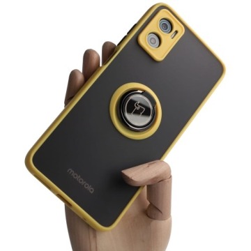 Etui z uchwytem na palec Bizon Case Hybrid Ring do Motorola Moto E22 / E22i, przydymione z żółtą ram