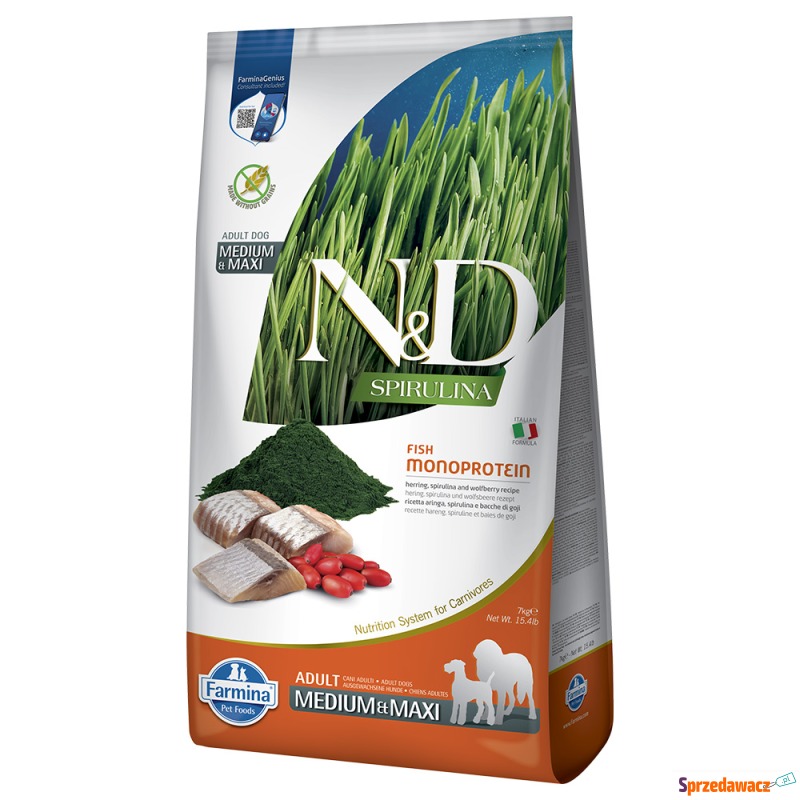 N&D Dog Spirulina Adult Medium/Maxi, śledź - 2... - Karmy dla psów - Czeladź