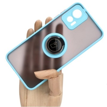 Etui z uchwytem na palec Bizon Case Hybrid Ring do Motorola Edge 30 Neo, przydymione z jasnoniebiesk