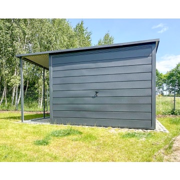 Garaż Blaszany 3x5m + wiata 1x5m - Brama Uchylna - Antracyt - Dach spad w tył N