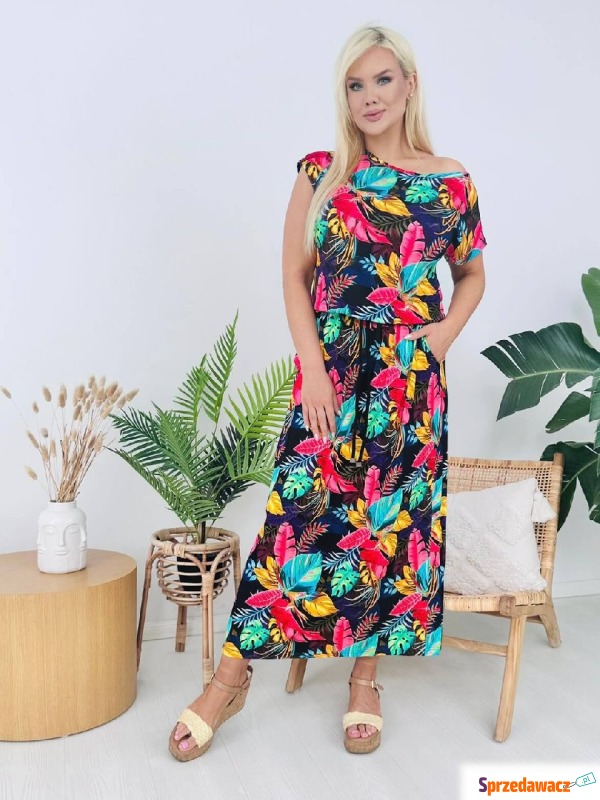 Sukienka Salma MAXI w kolorowy print XXL OVERSIZE... - Sukienki - Elbląg