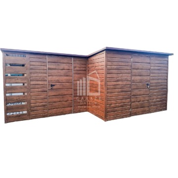 Schowek - Domek Ogrodowy 5x5 + Wiata 2x Drzwi drewnopodobny Dach Spad ID571